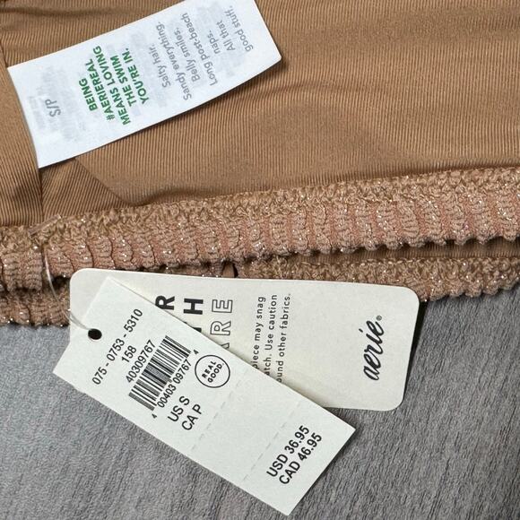 NWT Aerie Scoop bikini top tan glittery adjustable hook in the back sz small - Picture 5 of 6